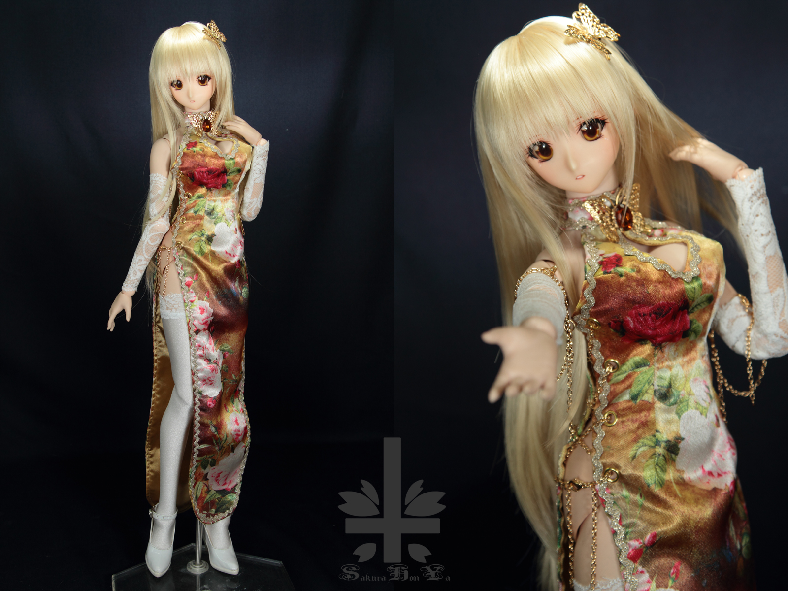 チャイナドレス・瑞雲赤金梅 40姆米重緞香雲紗 100％シルク 