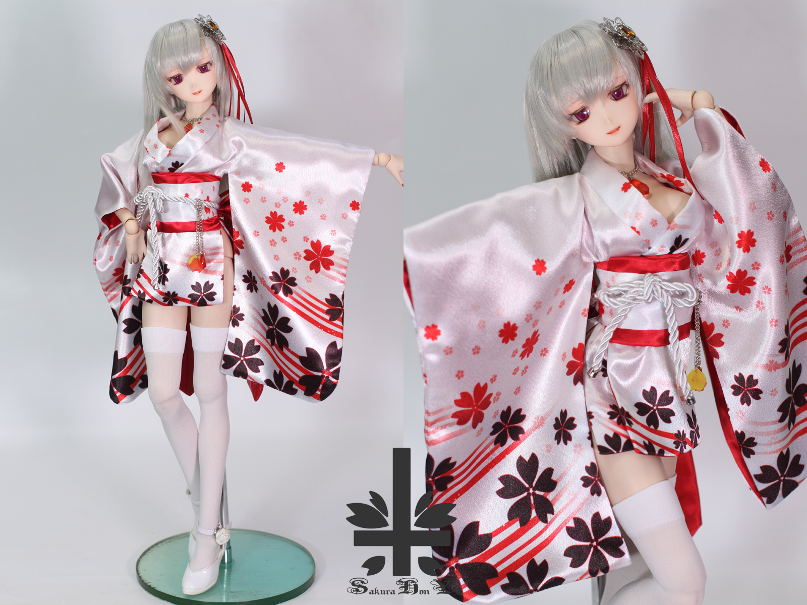 「桜本屋」華麗短い和服 千銀万金 (絹織物) ★★ONE OFF★★ドルフィードリーム DDdy/S/M/L胸 成人式 振袖 レンタルRS1961 正絹 赤　ふくれ織桜花文フルセット 往復送料無料 ⁄女性和服⁄結婚式 和服 着物セット⁄小物 セット 振り袖  レンタル | 京都着物レンタル夢館