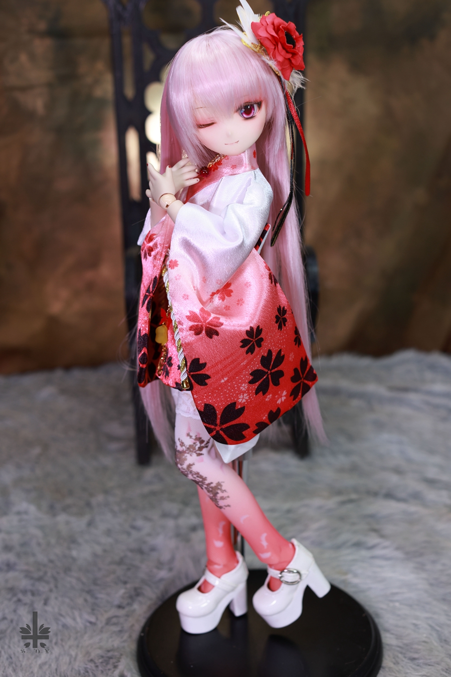 「桜本屋」華麗短い和服《紅桜》★★ONE OFF★★ ミニドルフィードリーム MDD-S/M/L胸